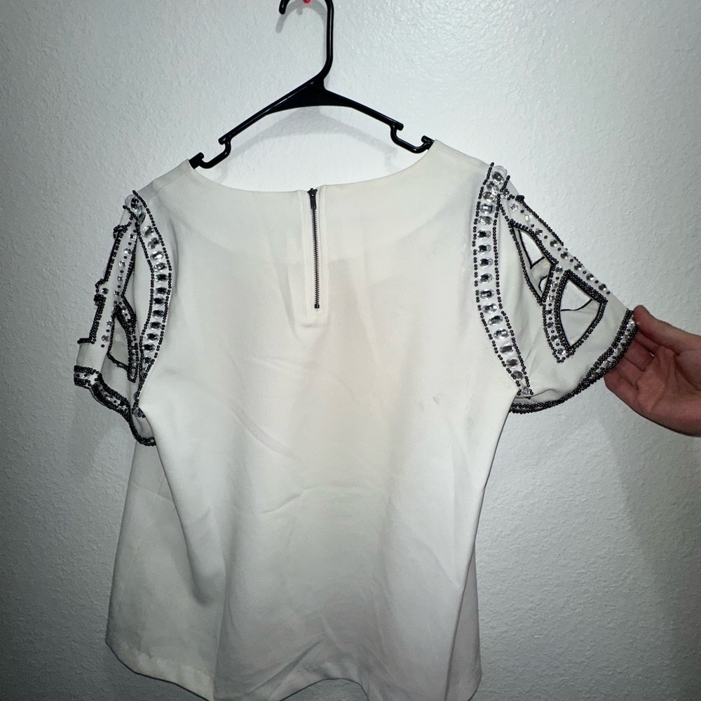 Sugarlips White Blouse with Beaded Sleeves